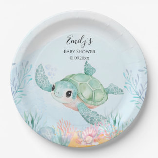 Platos de papel para baby shower de tortuga marina