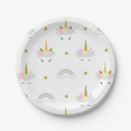 Platos de papel para baby shower de unicornio arco