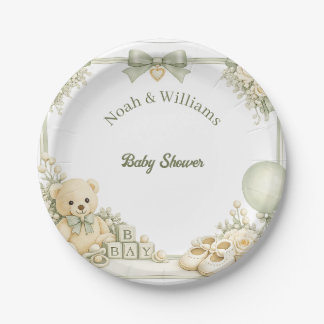 Platos de papel para baby shower del oso de peluch
