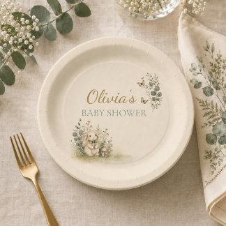 Platos de papel para baby shower neutro de conejit
