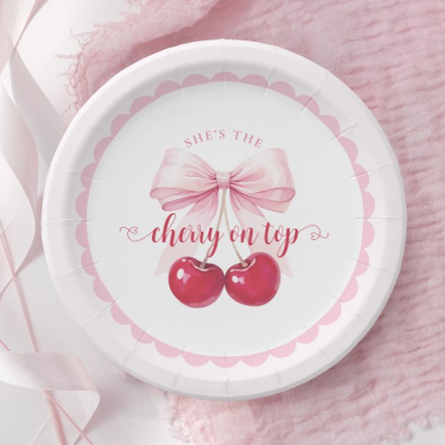 Platos de papel para baby shower Pink Bow Cherry B (Subido por el creador)