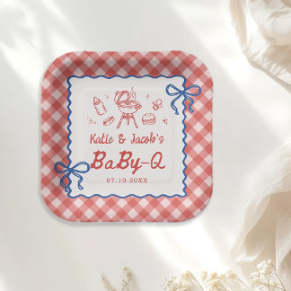 Platos de papel para baby shower Red Barbecue Baby