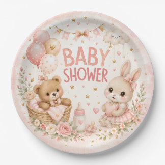 Platos de papel para baby shower rosados lindos |
