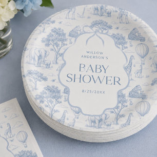 Platos de papel para baby shower Toile De Jouy Saf