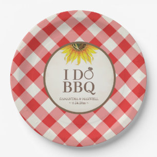 Platos de papel para barbacoa con girasoles y cuad