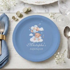 Platos de papel para bebé niño Aqiqah azules