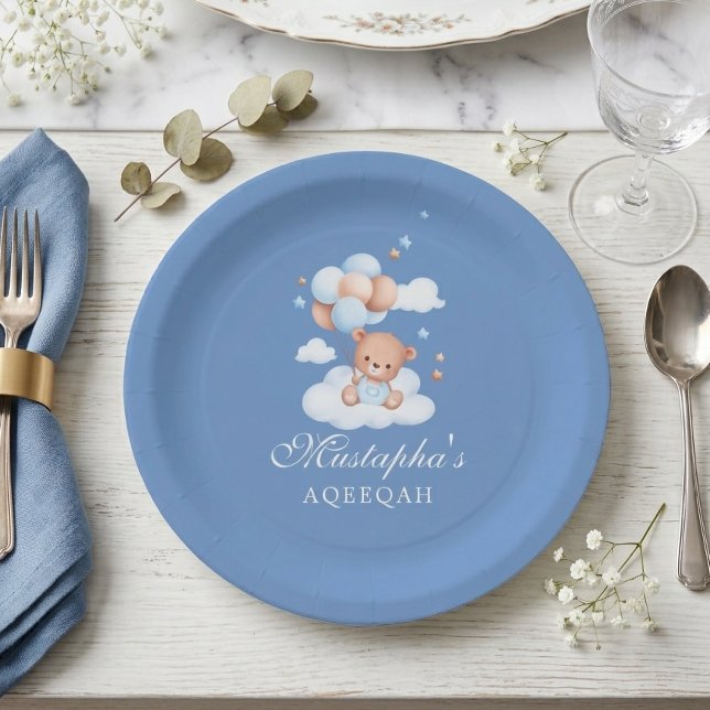 Platos de papel para bebé niño Aqiqah azules (Subido por el creador)
