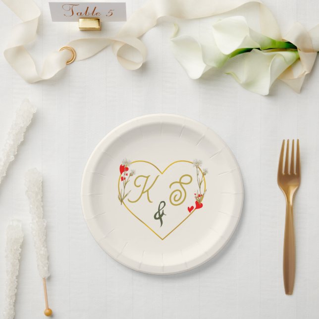 Platos de papel para boda botánicos de oro minimal (Boda)