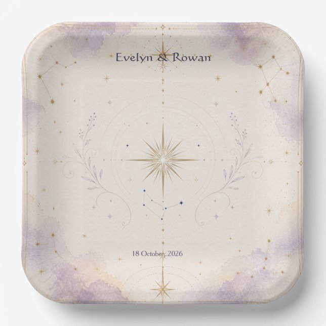 Platos de Papel para Boda Celestial (Anverso)