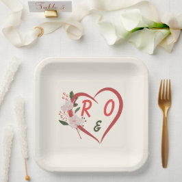 Platos de papel para boda con arco floral editable