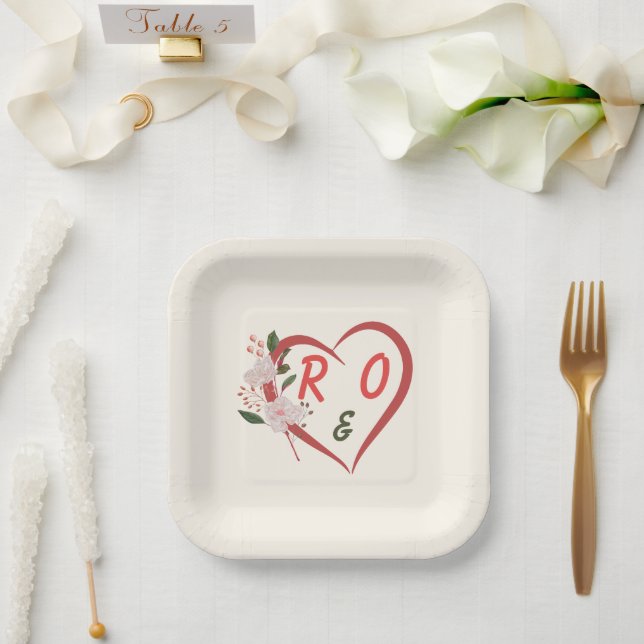 Platos de papel para boda con arco floral editable (Boda)