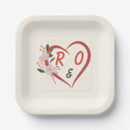 Platos de papel para boda con arco floral editable