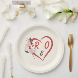 Platos de papel para boda con arco floral editable