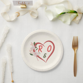 Platos de papel para boda con arco floral editable