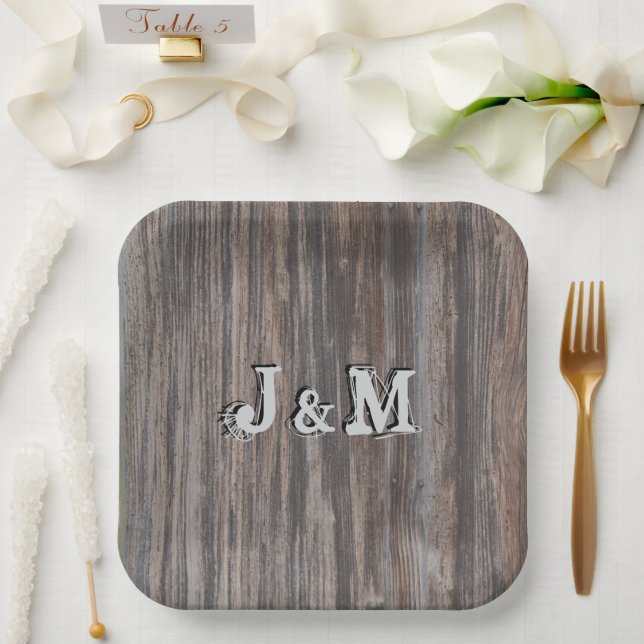 Platos de papel para boda con aspecto de madera e  (Boda)
