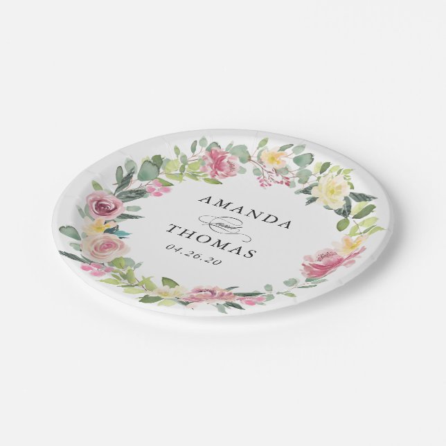 Platos de papel para boda con flores rosadas paste (Angular)