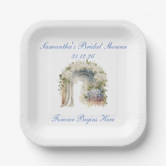Platos de papel para boda con flores soñadoras (Anverso)