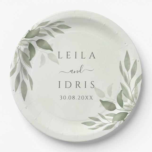 Platos de papel para boda con follaje de salvia mo (Anverso)