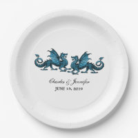 Platos de papel para boda de dragones elegantes az