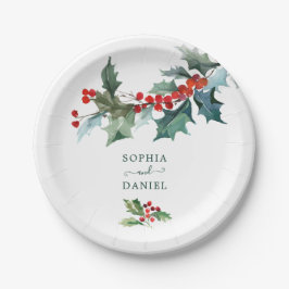 Platos de papel para boda de Navidad Holly