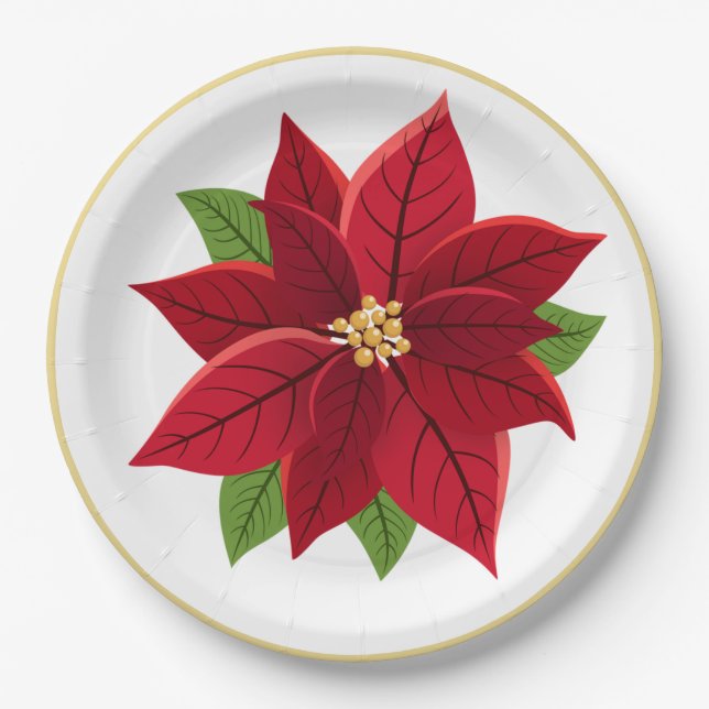Platos de papel para boda de poinsettia de Navidad (Anverso)