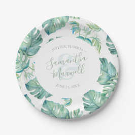 Platos de papel para boda de vegetación tropical