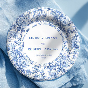 Platos de papel para boda elegantes Rosas Azules