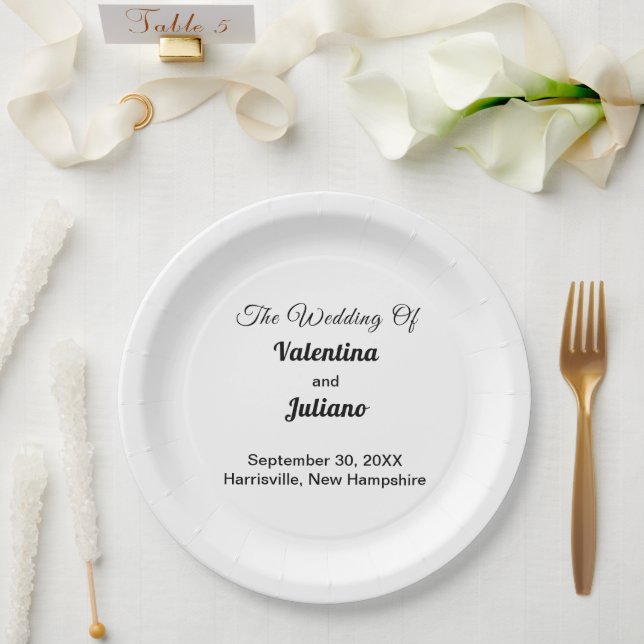 Platos de papel para boda en blanco y negro (Boda)