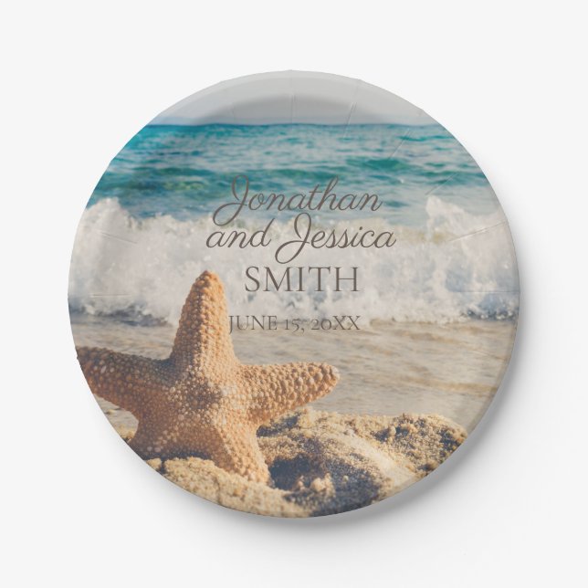 Platos de papel para boda en la playa con estrella (Anverso)