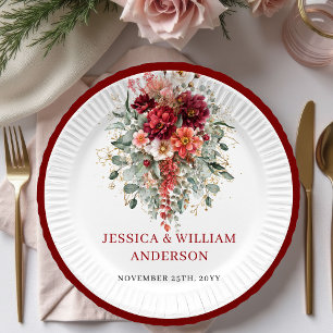 Platos de papel para boda floral otoñal marrón rús