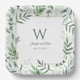 Platos de papel para boda inicial Jardín de Verdor