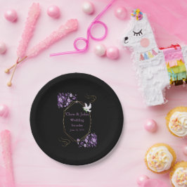 Platos de papel para boda púrpura y negro