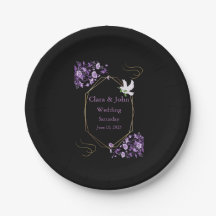 Platos de papel para boda púrpura y negro