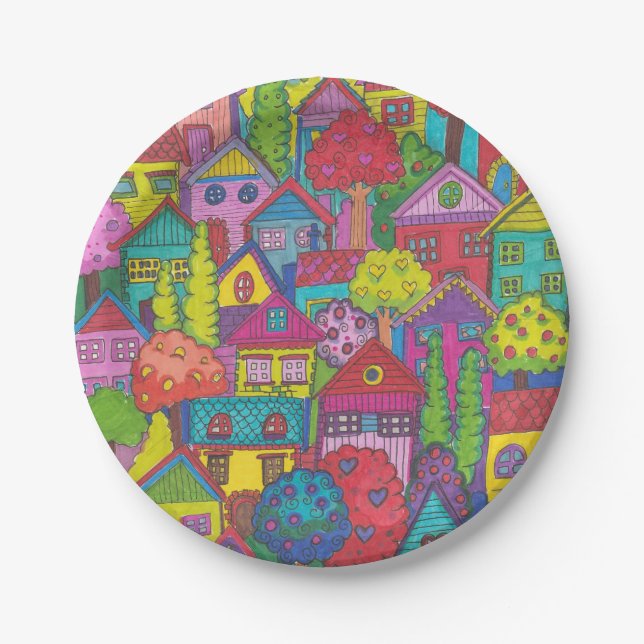 Platos de papel para casa coloridos (Anverso)