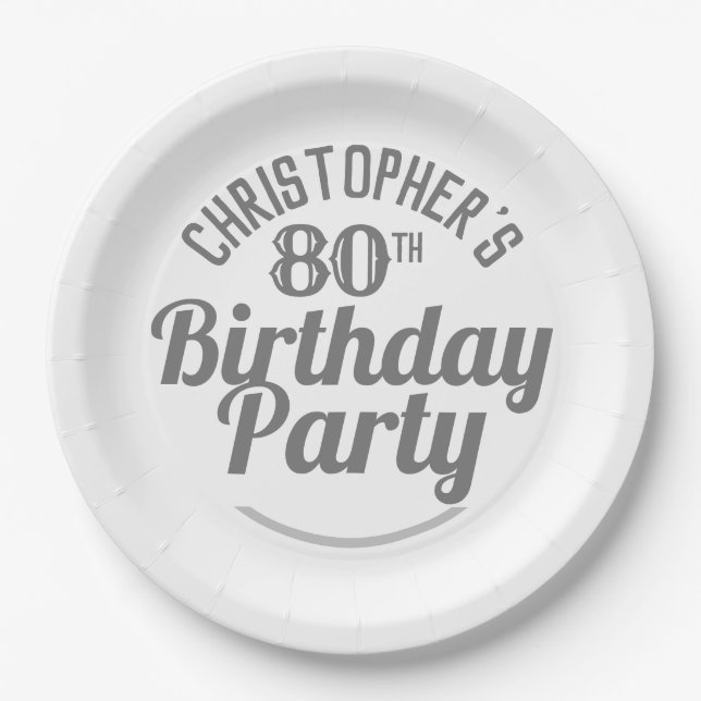Platos de papel para celebración de cumpleaños 80 (Anverso)