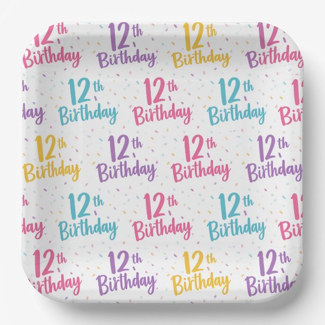 Platos de papel para cumpleaños 12, Fiesta de cump (Anverso)