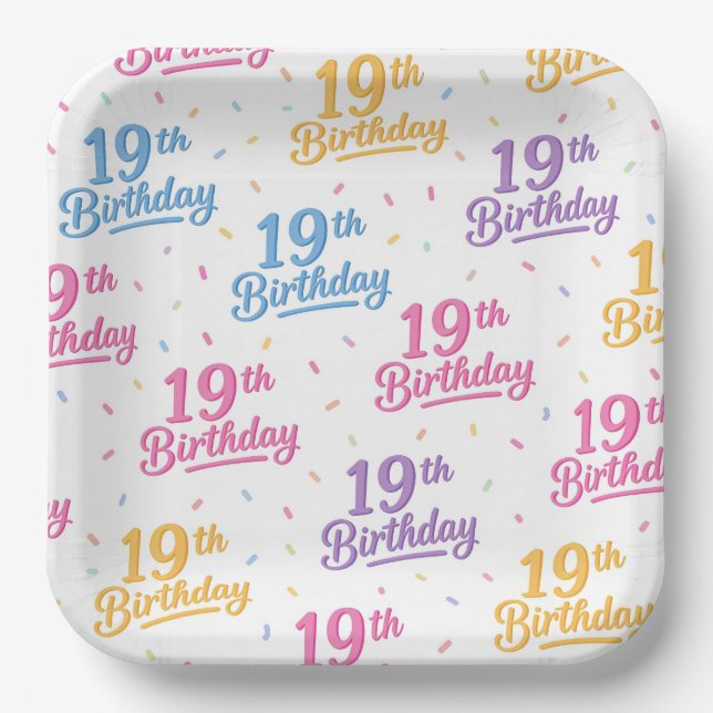 Platos de papel para cumpleaños 19, decimonovena f (Anverso)