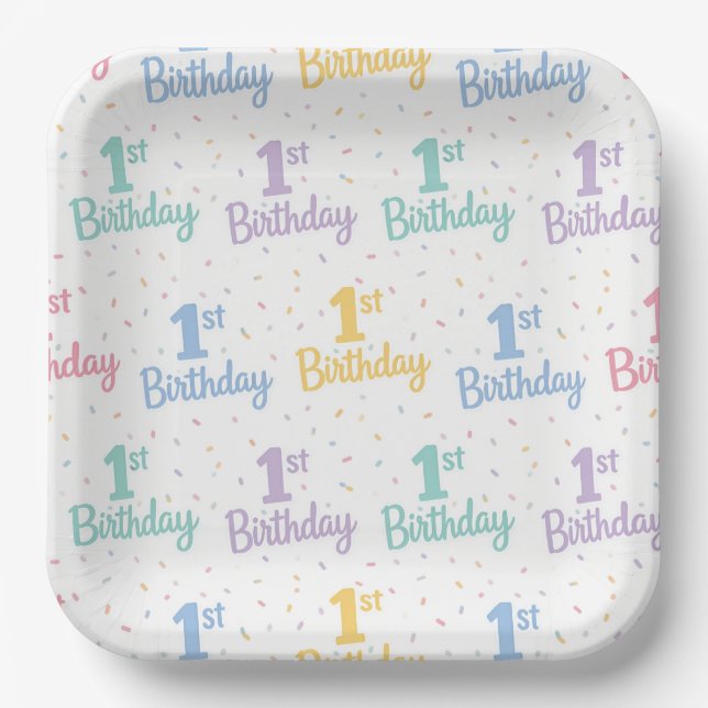 Platos de papel para cumpleaños 1, fiesta de cumpl (Anverso)