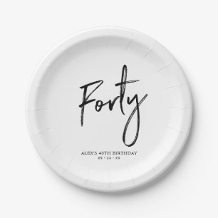 Platos de papel para cumpleaños 40 con tipografía