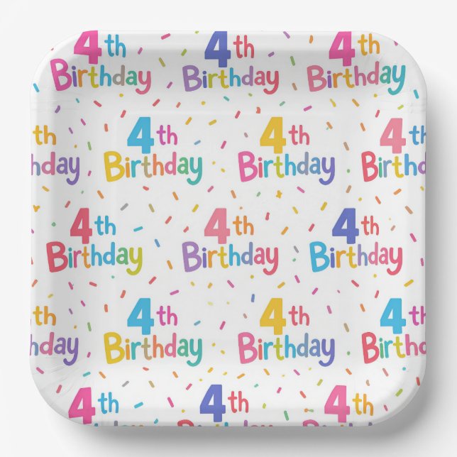 Platos de papel para cumpleaños 4, Fiesta de cuart (Anverso)
