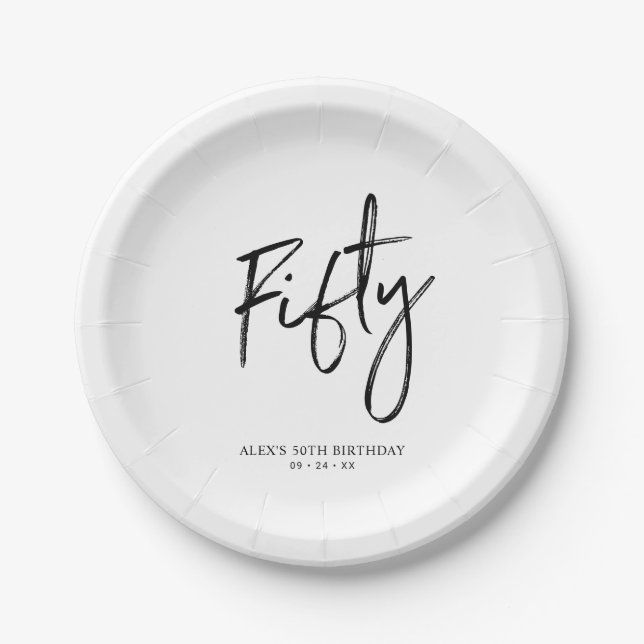 Platos de papel para cumpleaños 50 con tipografía  (Anverso)