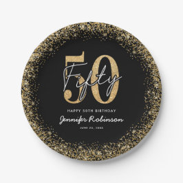 Platos de papel para cumpleaños 50 Elegantes de or