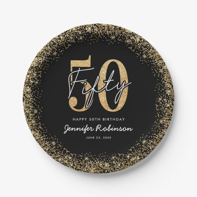 Platos de papel para cumpleaños 50 Elegantes de or (Anverso)