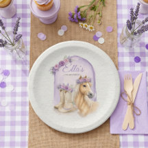 Platos de papel para cumpleaños de caballo floral 