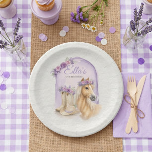 Platos de papel para cumpleaños de caballo floral 