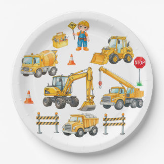 Platos de papel para cumpleaños de construcción
