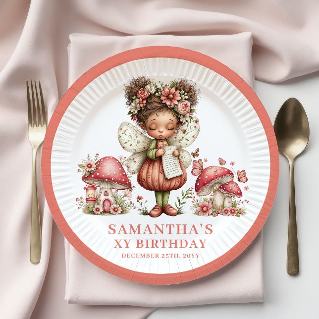 Platos de Papel para Cumpleaños de Hada Floral Ros (Pink Floral Fairy 1st Birthday Party Paper Plates)
