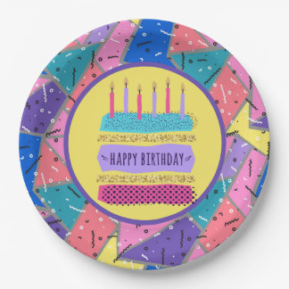 Platos de papel para cumpleaños de la era retro