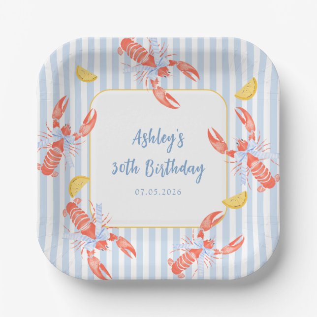 Platos de papel para cumpleaños de langosta al hor (Anverso)