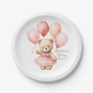 Platos de papel para cumpleaños de niña con oso de
